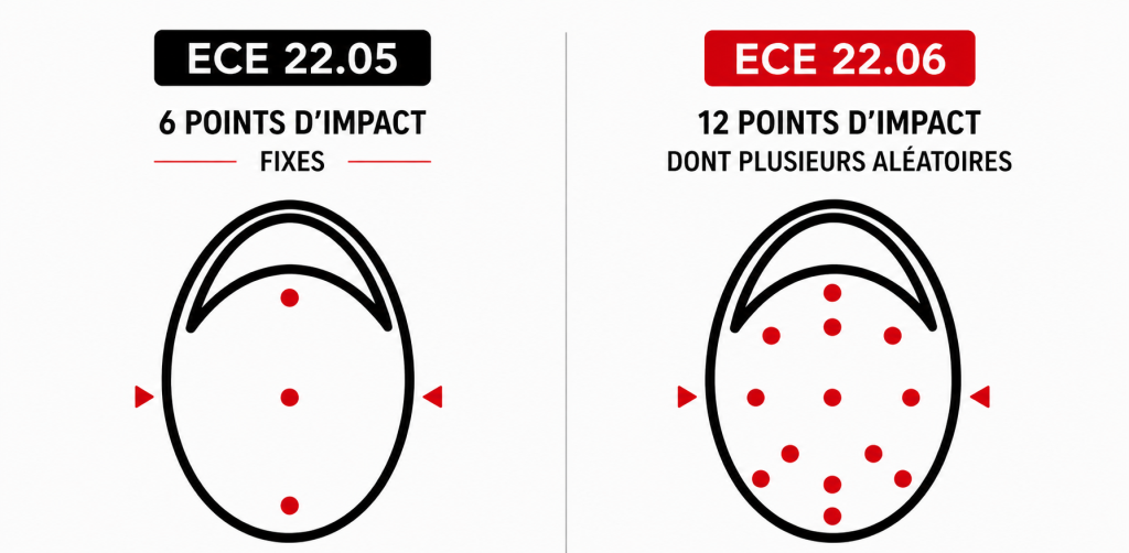 points impacts norme homologation des casques ECE 22.06